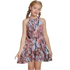 Japanese Sakura Background Kids  Halter Collar Waist Tie Chiffon Dress by artworkshop