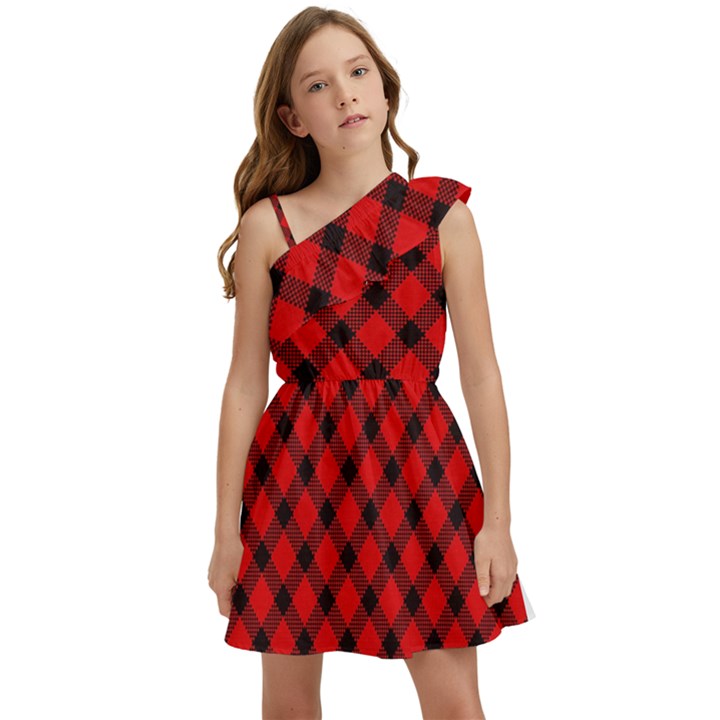 Lumberjack Plaid Kids  One Shoulder Party Dress