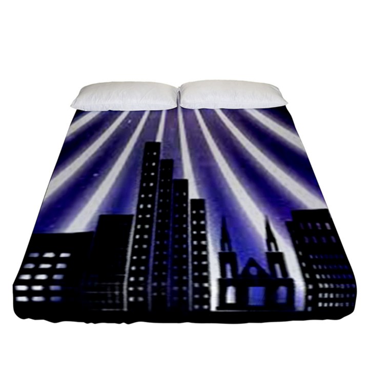 Superhero City Background Fitted Sheet (California King Size)