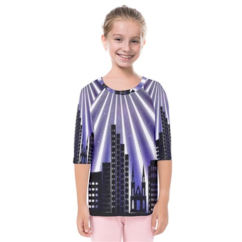 Superhero City Background Kids  Quarter Sleeve Raglan Tee by artworkshop