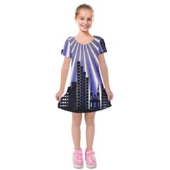 Superhero City Background Kids  Short Sleeve Velvet Dress by artworkshop