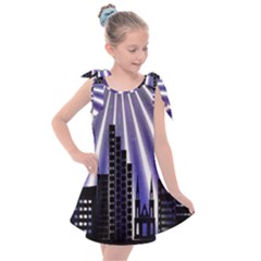 Superhero City Background Kids  Tie Up Tunic Dress by artworkshop