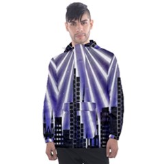 Superhero City Background Men s Front Pocket Pullover Windbreaker by artworkshop