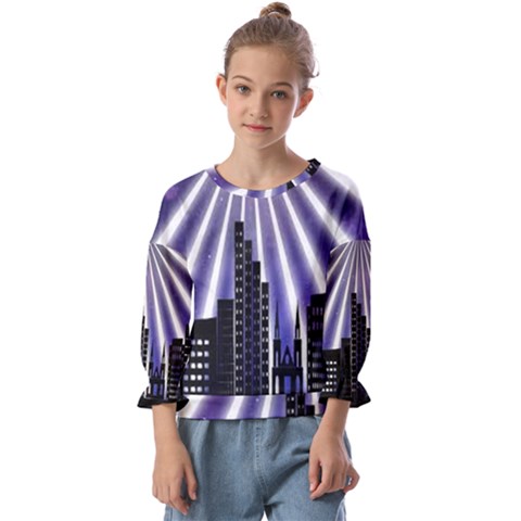 Superhero City Background Kids  Cuff Sleeve Top by artworkshop