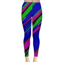 Diagonal Green Blue Purple And Black Abstract Art Leggings 