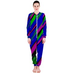 Diagonal Green Blue Purple And Black Abstract Art Onepiece Jumpsuit (ladies)