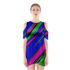 Diagonal Green Blue Purple And Black Abstract Art Shoulder Cutout One Piece Dress by KorokStudios