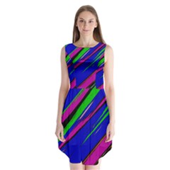 Diagonal Green Blue Purple And Black Abstract Art Sleeveless Chiffon Dress   by KorokStudios