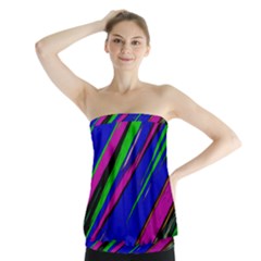 Diagonal Green Blue Purple And Black Abstract Art Strapless Top by KorokStudios