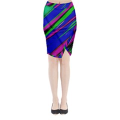 Diagonal Green Blue Purple And Black Abstract Art Midi Wrap Pencil Skirt