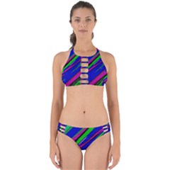 Diagonal Green Blue Purple And Black Abstract Art Perfectly Cut Out Bikini Set by KorokStudios