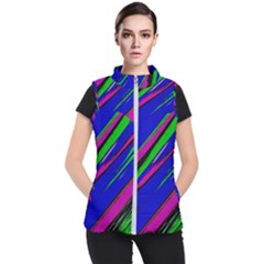 Diagonal Green Blue Purple And Black Abstract Art Women s Puffer Vest by KorokStudios