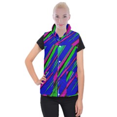 Diagonal Green Blue Purple And Black Abstract Art Women s Button Up Vest by KorokStudios