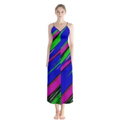 Diagonal Green Blue Purple And Black Abstract Art Button Up Chiffon Maxi Dress by KorokStudios