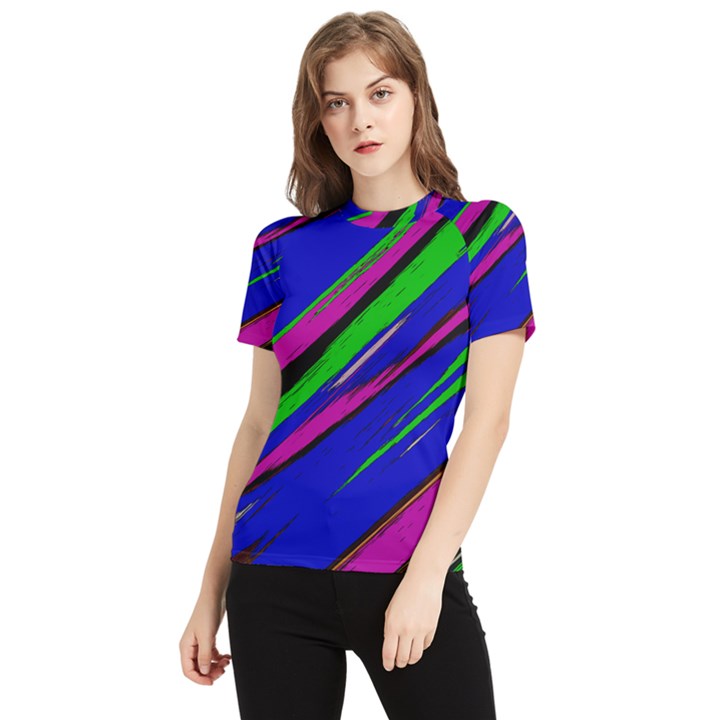 Diagonal Green Blue Purple And Black Abstract Art Women s Short Sleeve Rash Guard