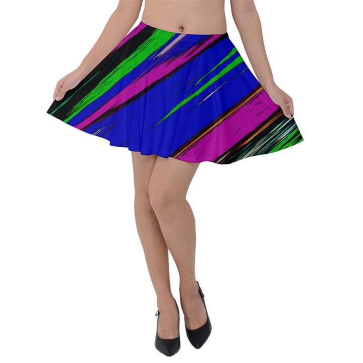 Diagonal Green Blue Purple And Black Abstract Art Velvet Skater Skirt