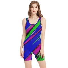 Diagonal Green Blue Purple And Black Abstract Art Women s Wrestling Singlet by KorokStudios