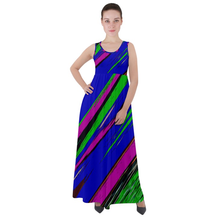 Diagonal Green Blue Purple And Black Abstract Art Empire Waist Velour Maxi Dress