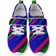 Diagonal Green Blue Purple And Black Abstract Art Men s Velcro Strap Shoes by KorokStudios