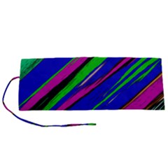 Diagonal Green Blue Purple And Black Abstract Art Roll Up Canvas Pencil Holder (s) by KorokStudios