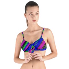 Diagonal Green Blue Purple And Black Abstract Art Tie Up Cut Bikini Top