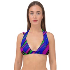 Diagonal Green Blue Purple And Black Abstract Art Double Strap Halter Bikini Top