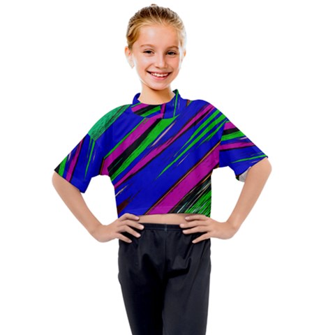 Diagonal Green Blue Purple And Black Abstract Art Kids Mock Neck Tee by KorokStudios