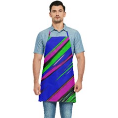 Diagonal Green Blue Purple And Black Abstract Art Kitchen Apron by KorokStudios