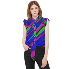 Diagonal Green Blue Purple And Black Abstract Art Frill Detail Shirt by KorokStudios