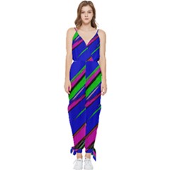 Diagonal Green Blue Purple And Black Abstract Art Sleeveless Tie Ankle Chiffon Jumpsuit by KorokStudios