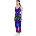 Diagonal Green Blue Purple And Black Abstract Art V-Neck Spaghetti Strap Tie Front Jumpsuit View2