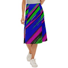 Diagonal Green Blue Purple And Black Abstract Art Midi Panel Skirt by KorokStudios