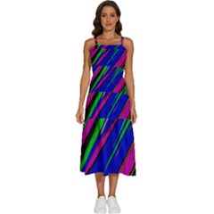 Diagonal Green Blue Purple And Black Abstract Art Sleeveless Shoulder Straps Boho Dress by KorokStudios