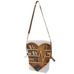 Bookshelf Heart Folding Shoulder Bag by artworkshop