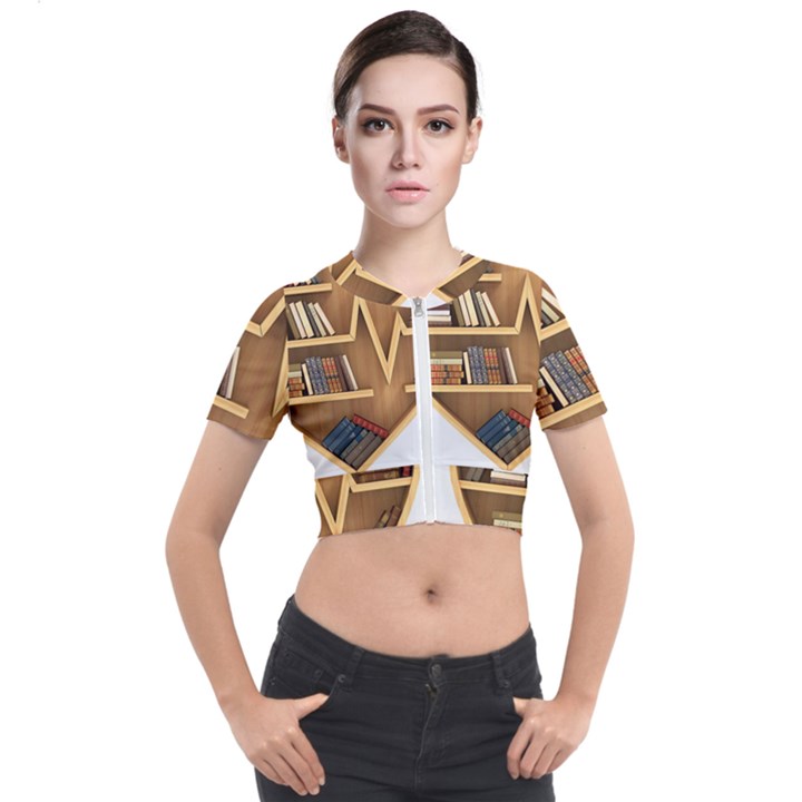 Bookshelf Heart Short Sleeve Cropped Jacket