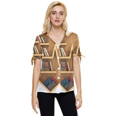 Bookshelf Heart Bow Sleeve Button Up Top by artworkshop