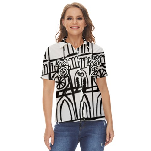 Gold Foil Notre Dame Women s Short Sleeve Double Pocket Shirt by artworkshop