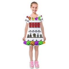 Halloween Borders Trick Kids  Short Sleeve Velvet Dress by artworkshop