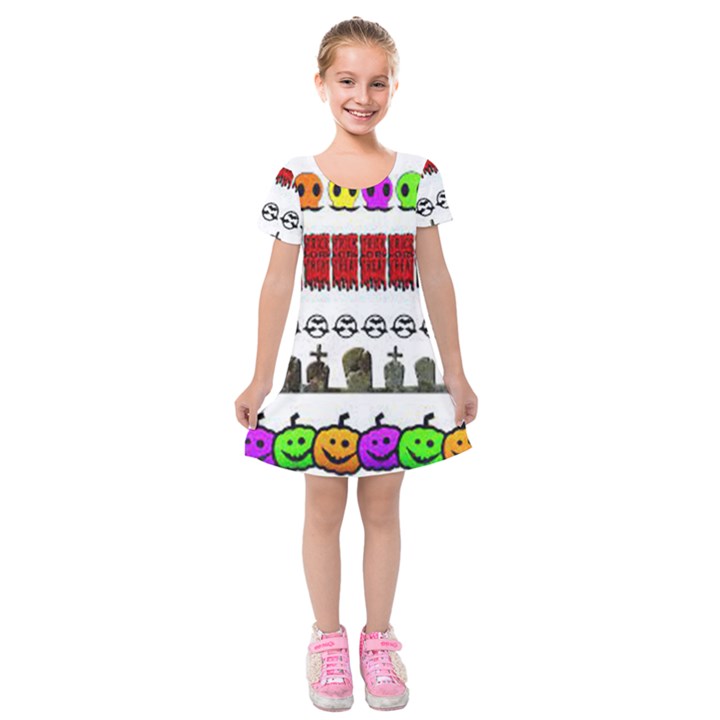 Halloween Borders Trick Kids  Short Sleeve Velvet Dress