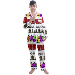 Halloween Borders Trick Men s Long Sleeve Satin Pajamas Set