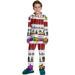 Halloween Borders Trick Kids  Long Sleeve Velvet Pajamas Set by artworkshop