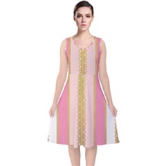 Lace Gold Euclidean V-neck Midi Sleeveless Dress  by artworkshop