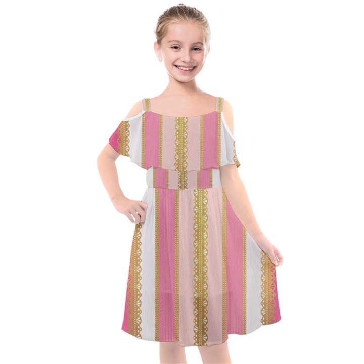 Lace Gold Euclidean Kids  Cut Out Shoulders Chiffon Dress