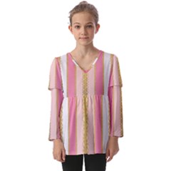 Lace Gold Euclidean Kids  V Neck Casual Top