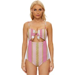 Lace Gold Euclidean Knot Front One-piece Swimsuit by artworkshop