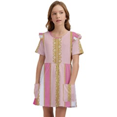 Lace Gold Euclidean Kids  Frilly Sleeves Pocket Dress by artworkshop