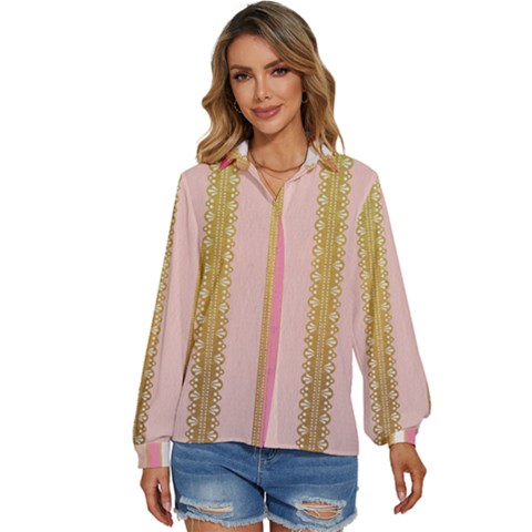 Lace Gold Euclidean Women s Long Sleeve Button Down Shirt by artworkshop