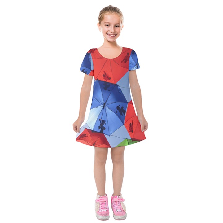 Letters Pattern Folding Umbrellas 2 Kids  Short Sleeve Velvet Dress