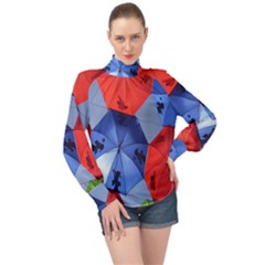 Letters Pattern Folding Umbrellas 2 High Neck Long Sleeve Chiffon Top by artworkshop