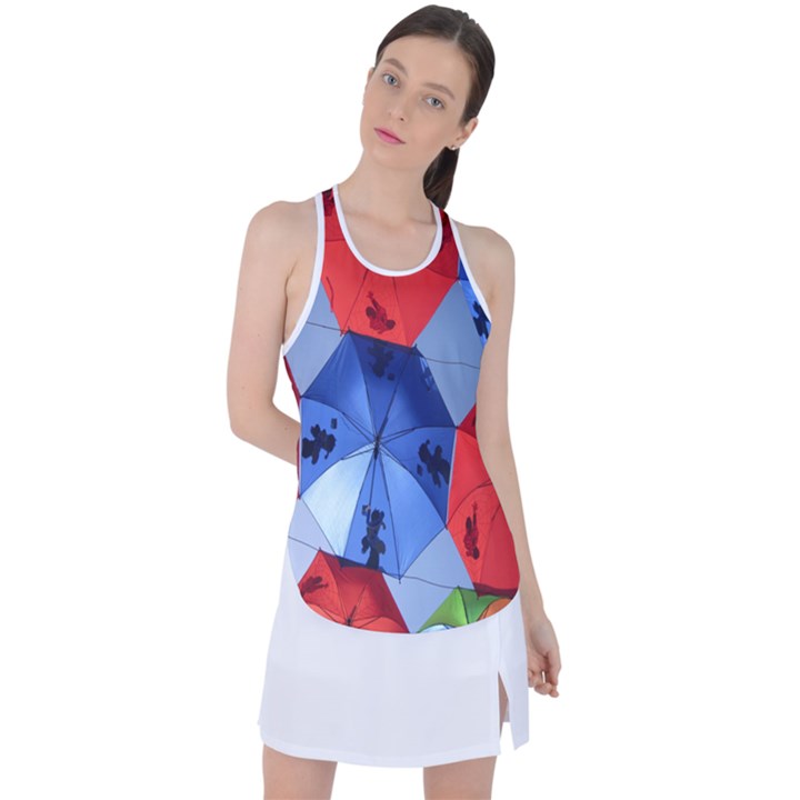 Letters Pattern Folding Umbrellas 2 Racer Back Mesh Tank Top